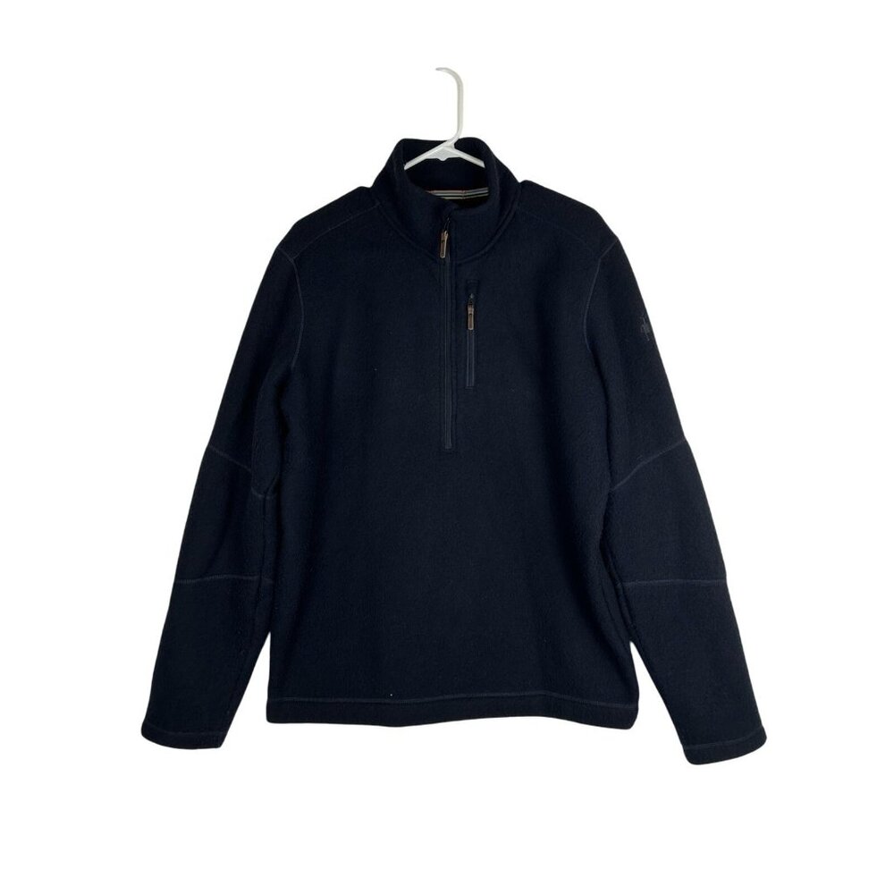 Smartwool Hudson Trail Fleece Half Zip Sweater Mens Large Navy Blue Wool Blend
